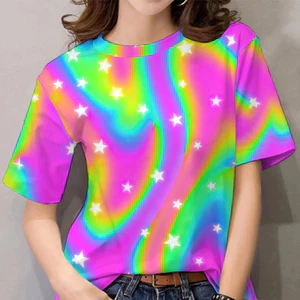 Rainbow Tie-Dye Áo Thun Tay Ngắn Nam Chất Liệu Mềm Mại Thoáng Khí Phù Hợp Mùa Hè