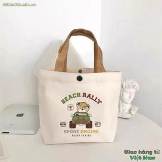 [Vận chuyển nhanh] Túi xách Mini GILDEDHOMIN, Túi Tote vải đào hoạt hình, Túi đựng đồ ăn trưa bằng vải canvas dung tích lớn thời trang Du lịch