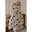 Đầm dài nữ plus size chấm bi dáng rộng từ vải lanh cotton mát mẻ cho mùa hè