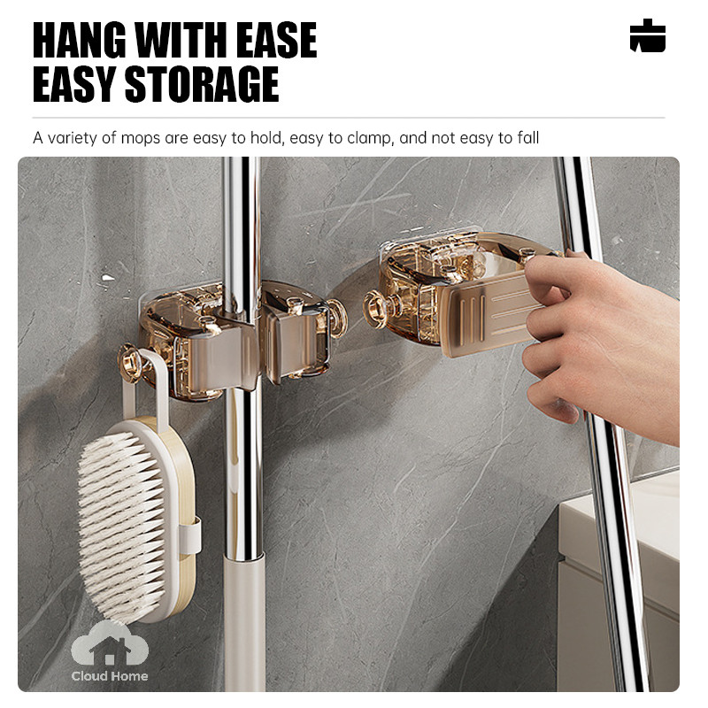 Giá treo chổi lau nhà gắn tường không cần khoan, giá để chổi cố định.