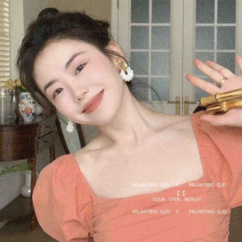 Bông tai ngọc trai hình trái tim phong cách Pháp retro, phù hợp mặc hàng ngày