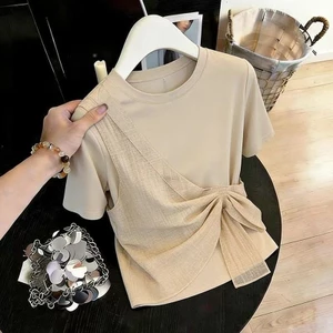 Áo thun nữ cổ tròn dáng rộng màu sắc đơn giản, thời trang cho mùa hè