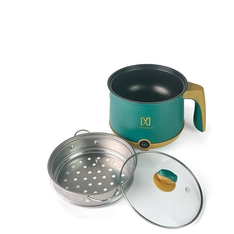 Nồi lẩu điện mini đa năng ca nấu mì 2 tầng tặng giá hấp nướng, luộc, chiên chống dính