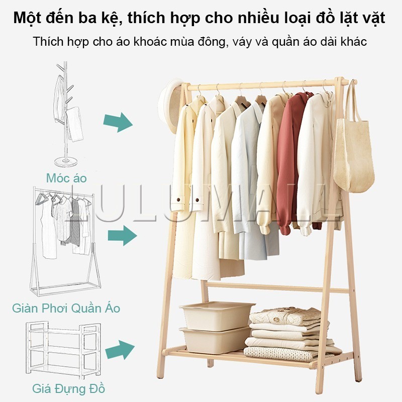 Kệ Treo Quần Áo Đa Năng Có Kệ Để Đồ Tre Gấp Lại Dễ Dàng Kết Hợp Treo Và Cất Quần Áo Giày Dép