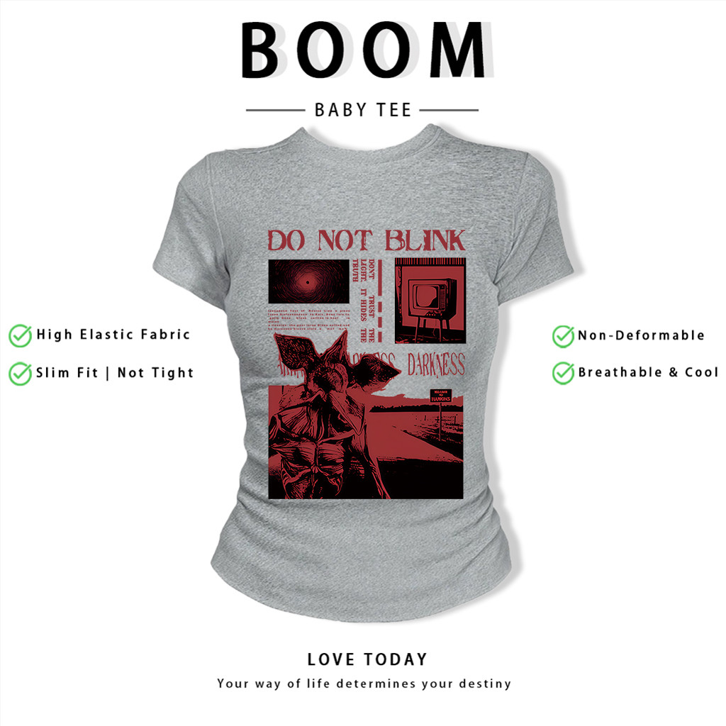 BOOM Áo Baby Tee Nữ Cotton Ôm Body-Áo Thun Ngắn Tay Y2K In Hình PhongCách Mùa Hè, Cổ Tròn Hàng Đầucách hàn quốc phongK05