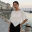 Áo Poncho Nữ Bất Đối Xứng, Tay Ngắn, Cổ Tròn