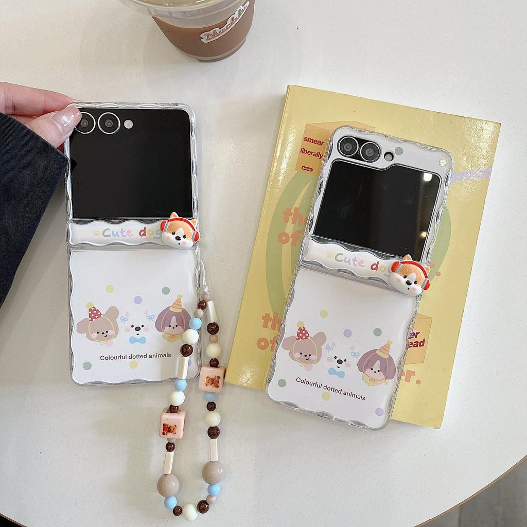 Tương thích với Samsung Galaxy ZFlip7 ZFlip6 Vỏ điện thoại hình gấu chấm bi bao gồm dây buộc và vỏ cứng gấp bảo vệ cho ZFlip 7 6 5 4 3 5G N3 Flip Mix Flip Flip