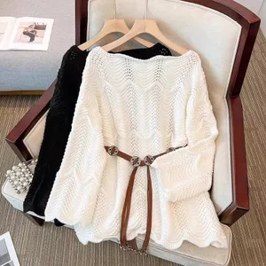 Áo len dệt kim ren rỗng dành cho nữ phong cách Hàn Quốc Áo thun dáng rộng lười biếng