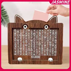JASMINE 1 Mảnh Ngân Hàng Lưu Trữ Tiền Bằng Gỗ Có Thể Tái Sử Dụng Với Mục Tiêu Hoạt Hình Mèo Tiết Kiệm Tiền Hộp Đựng Tiền Xu Cho Người Lớn Và Trẻ Em JASMINE