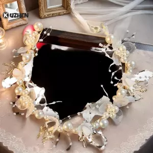 KUZHEN Cô Gái Thanh Lịch Bắt Đầu Ngọc Trai Mũ Đội Đầu Bé Gái Hoa Vòng Hoa Cô Dâu Vòng Hoa Đầu Vòng Hoa Đám Cưới Tóc HOT