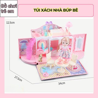 Ngôi Nhà Búp Bê Thiết Kế Dạng Túi Xách Kèm 2 Búp Bê, Đồ Chơi Nhập Vai, Quà Sinh Nhật Cho Bé Gái 3-8 Tuổi
