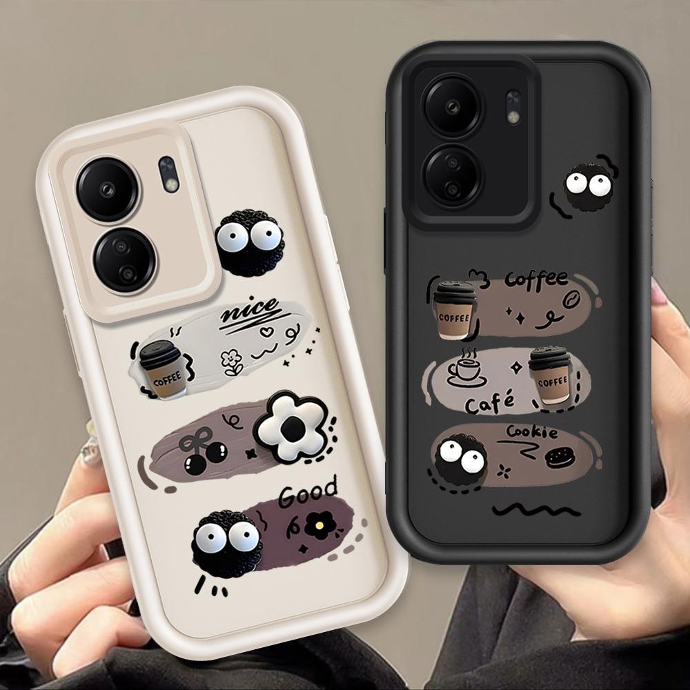 Ốp Lưng Cho Redmi 13C / POCO C65 Phim Hoạt Hình Silicon Bé Gái Mềm Vỏ Điện Thoại TPU Đen Bóng Than Thiên Thần Mắt Chống Sốc Ốp Lưng