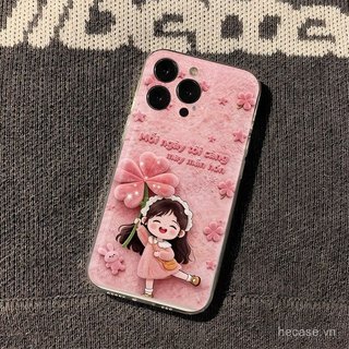 Ốp Điện Thoại Bốn Lá Cỏ Ba Lá Hồng Họa Tiết Cô Gái Thích Hợp Cho iPhone 11promax 12promax 11 12 13 14 Pro Max 15promax 15 16 17 Pro Max xr xs 12pro 13pro Vỏ Linh Hoạt Chống Sốc