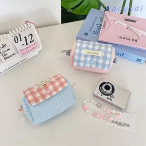 Túi đựng tai nghe WANYEDI, Túi đựng máy ảnh nắp lật nút chụp, Ví đựng tiền xu màu tương phản thời trang dành cho nữ Cô gái