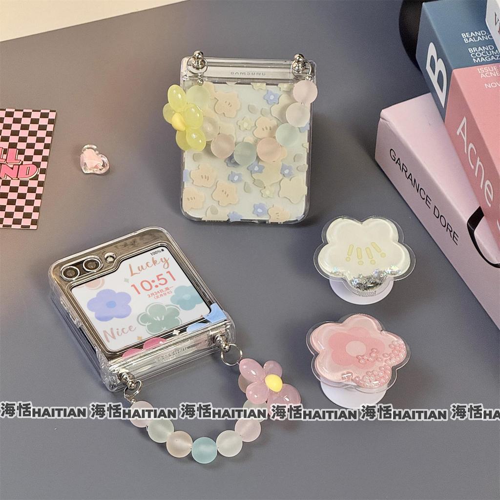 Tương thích với Ốp điện thoại Samsung Galaxy ZFlip7 ZFlip6 Flowers bao gồm dây buộc và vỏ cứng gấp cho vỏ bảo vệ ZFlip 7 6 5 4 3 5G