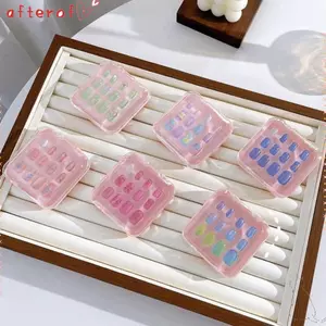AFTEROF 12 Chiếc Trẻ Em Đeo Móng Tay, Nơ Anh Đào Hoạt Hình Bấm Móng Tay, Gel Thạch Dễ Thương Chống Thấm Nước Có Thể Tháo Rời Miếng Dán Móng Tay Dài Bé Gái Học Sinh