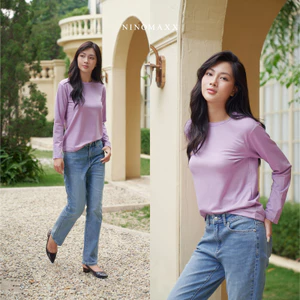 Áo Thun Nữ Tay Dài Cổ Tròn Chất Cotton Nhiều Màu NINOMAXX 2510003