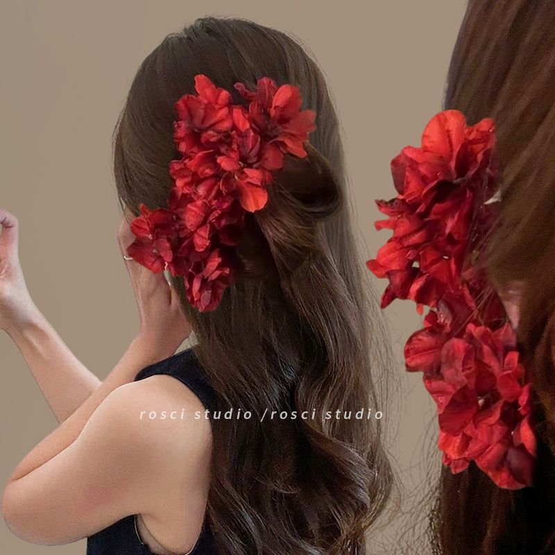 Kẹp Tóc Hoa đỏ Rượu Phong Cách Vintage, Kẹp Tóc Uốn Tóc đẹp Cho Cô Dâu, đi Tiệc đi Chơi