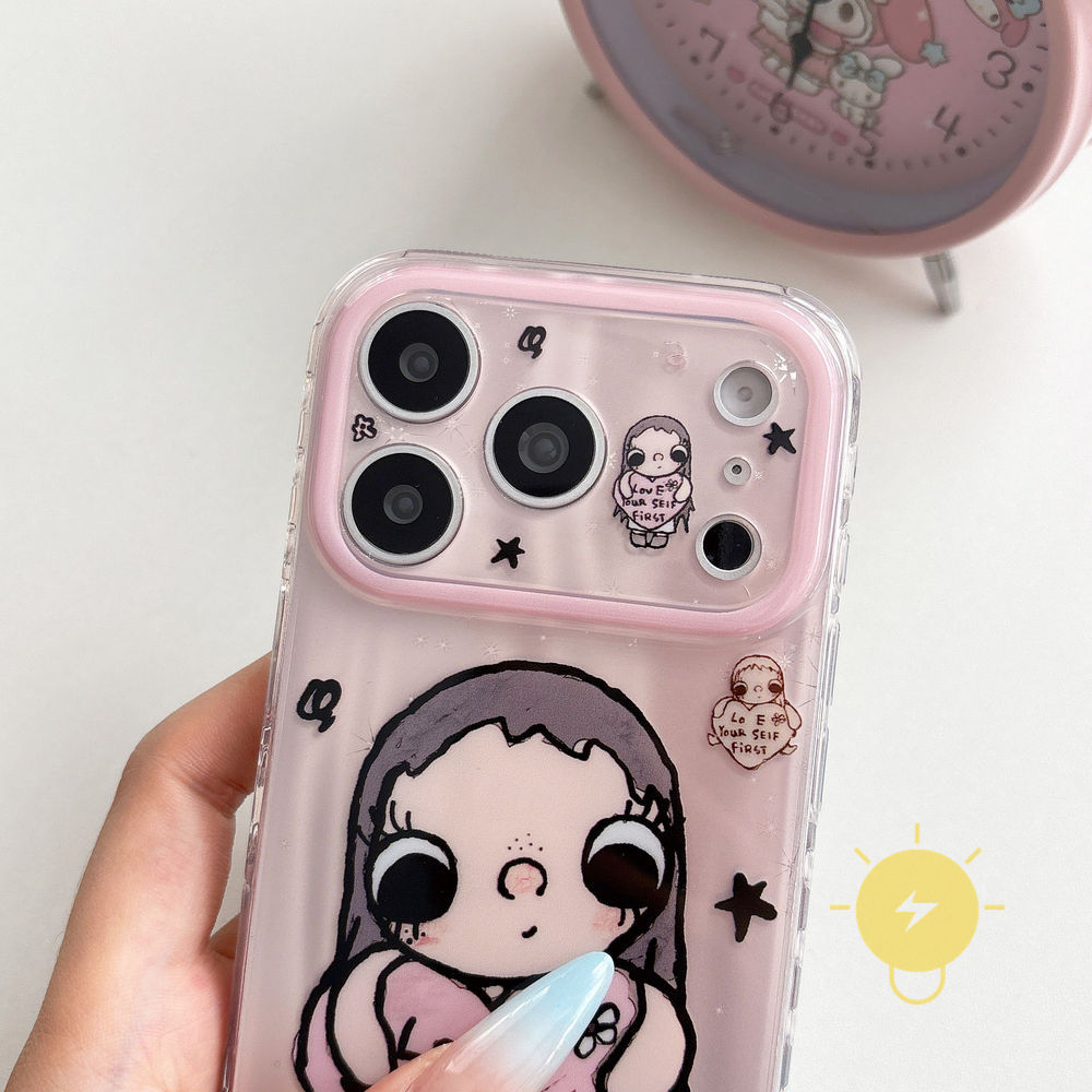 Phone Case For iPhone 17 Pro Max 16 15 TPU Heart Doodle Aesthetic Korean Cute