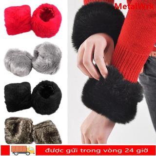 METALWRK Lông Thú Giả Vòng Đeo Tay Co Giãn Cho Áo Len & Áo Khoác Phụ Kiện Quần Áo Lông Cổ Tay Còng