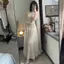 Tính khí mỏng hơn trông eo cao xếp ly xã hội Bộ đồ nữ cổ tròn dệt kim Top Váy thời trang phù hợp cho nữ