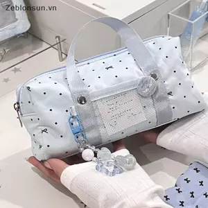 # HB # White Blue Color Star Polka Dot Tote Pencil Case Ins Style Túi đựng bút dễ thương dành cho sinh viên Túi đựng văn phòng phẩm dung tích lớn.