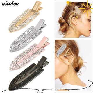 Kẹp NICOLOO Bangs, Kẹp mỏ vịt hình xẻng trang trí bằng kim cương giả, Kẹp tóc liền mạch bằng hợp kim