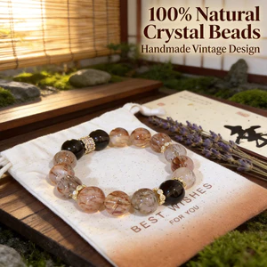 Vòng tay pha lê trà và vàng đen Unisex - Trang sức chữa bệnh bằng đá tự nhiên - Handmade 10 / 12mm - Thiết kế nghệ thuật cổ điển