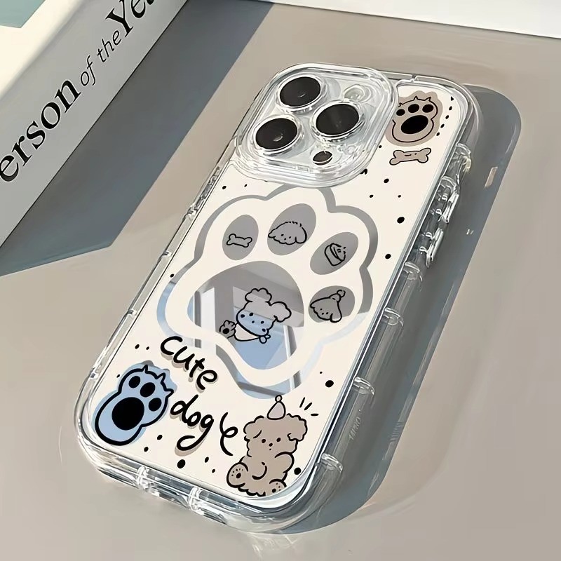 Ốp Điện Thoại Hoạt Hình Chó Mèo Dễ Thương Cho iPhone 17 16 15 14 11 Pro Max 12 13 7 8Plus X XS XR 16E 17E Mèo Vuốt Gương Chống Sốc