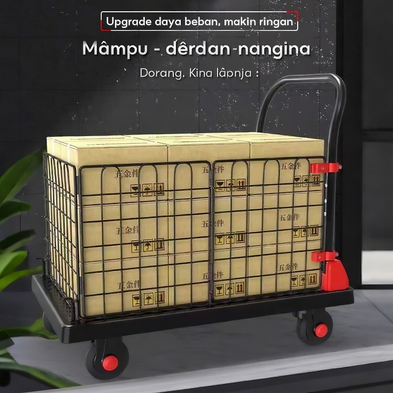 Xe đẩy hàng hóa có lan can Xe đẩy đa năng chống ồn Gấp Gọn Tiện Lợi 4 bánh xe Tải Trọng 800KG