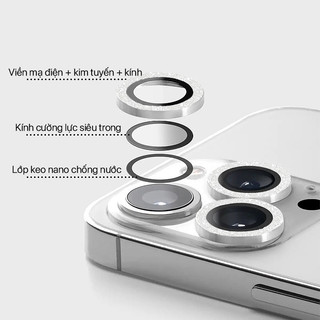 Kính camera iPhone từng mắt kính cường lực viền kim loại lấp lánh chống trầy cho iPhone 17 Air 16 15 14 13 12 11 Pro Max