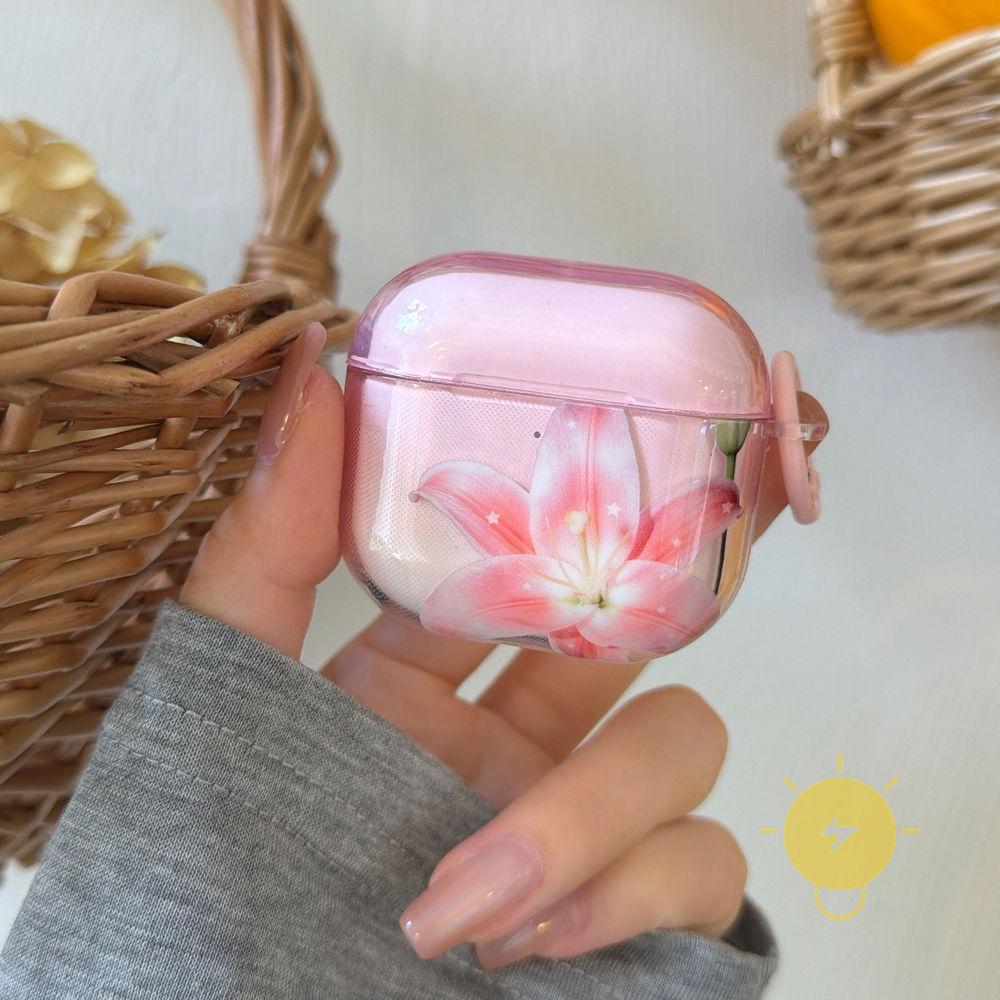 Phone Case For AirPods 4 / Pro3 / Pro2 / Pro / 3 / 2 / 1 TPU Transparent Pink Headset Lily Aesthetic Korean Cute
