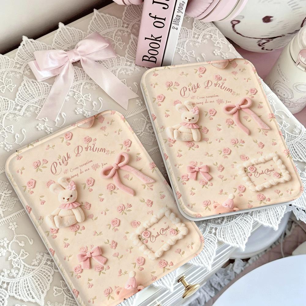 Gương gập bỏ túi trang điểm nơ ren nền kem Pháp dịu nhẹ sang trọng cao cấp