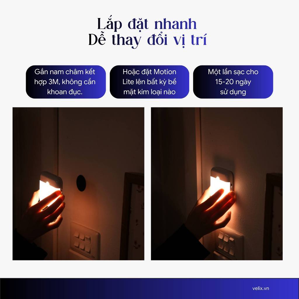 Đèn Led cảm biến chuyển động Velix Motion Lite | Đèn cảm ứng dán tường, cầu thang, tủ quần áo