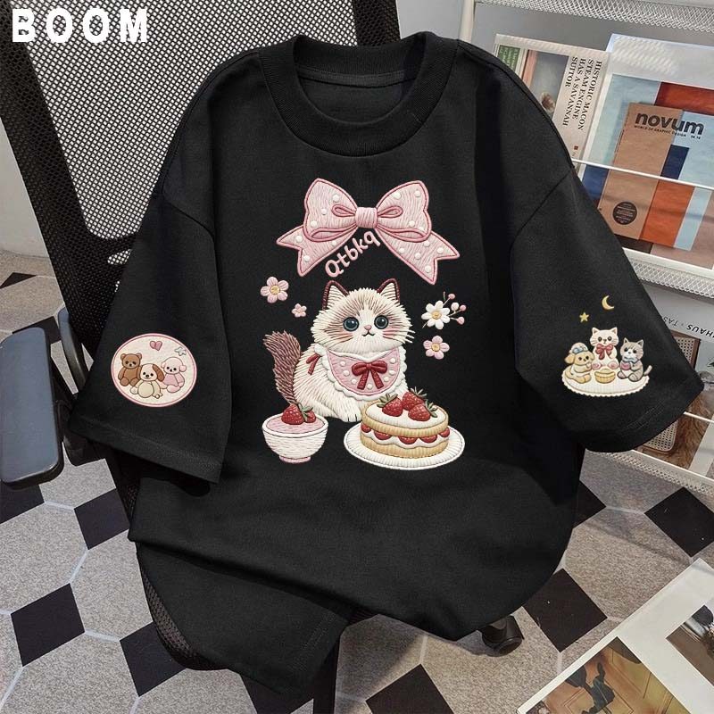 Áo thun chữ thêu nữ kiểu hàn quốc form rộng tay lỡ cổ tròn cotton mát - hè hot trend in cách dễ thương- Local brand #09