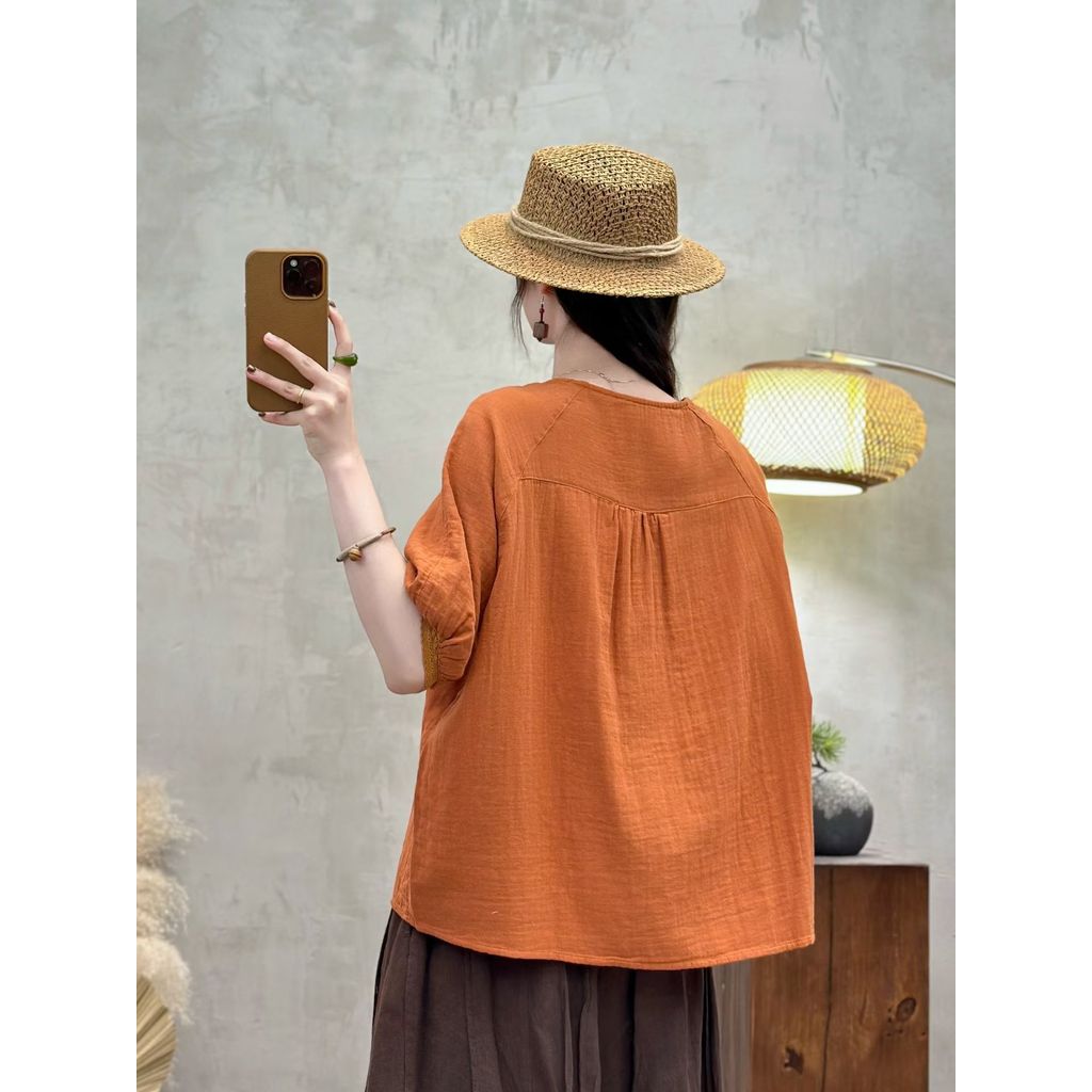 Áo sơ mi nữ cổ tròn dáng rộng, phù hợp đa dạng phong cách