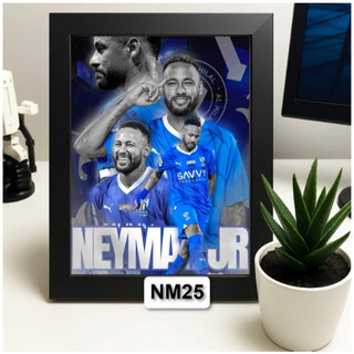 Tranh Poster Để Bàn Cầu Thủ Bóng Đá Neymar tráng gương đóng khung