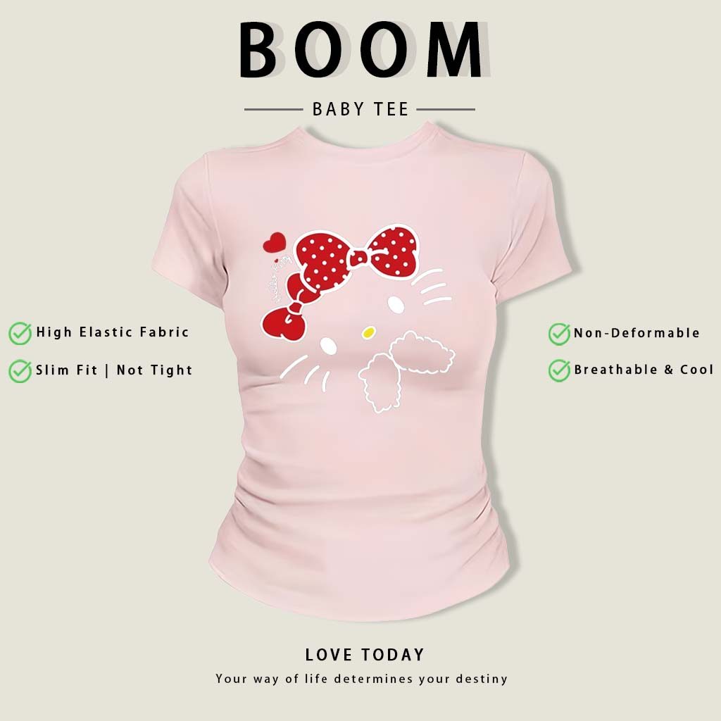 BOOM Áo Baby Tee Nữ Cotton Ôm Body-Áo Thun Ngắn Tay Y2K In Hình PhongCách Mùa Hè, Cổ Tròn Hàng Đầucách hàn quốc phongE71