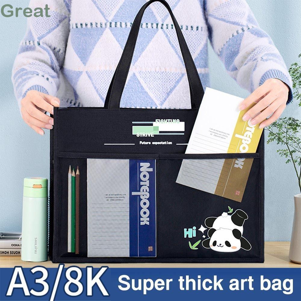 Túi đi học Tote TUYỆT VỜI, Túi dạy kèm dung lượng lớn di động, Túi đựng hồ sơ Panda A3 hoạt hình nhiều lớp sáng tạo dành cho học sinh