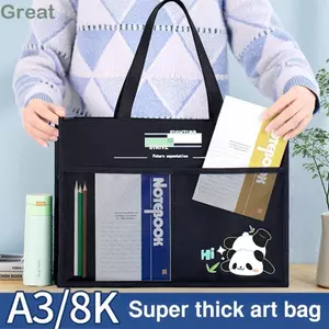 Túi đi học Tote TUYỆT VỜI, Túi dạy kèm dung lượng lớn di động, Túi đựng hồ sơ Panda A3 hoạt hình nhiều lớp sáng tạo dành cho học sinh