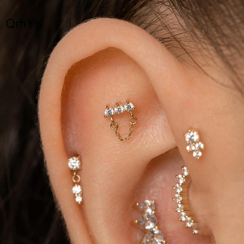 Bông Tai Bạc 925 Hình Trái Tim Kẻ Sọc Zircon Phù Hợp Cho Nữ