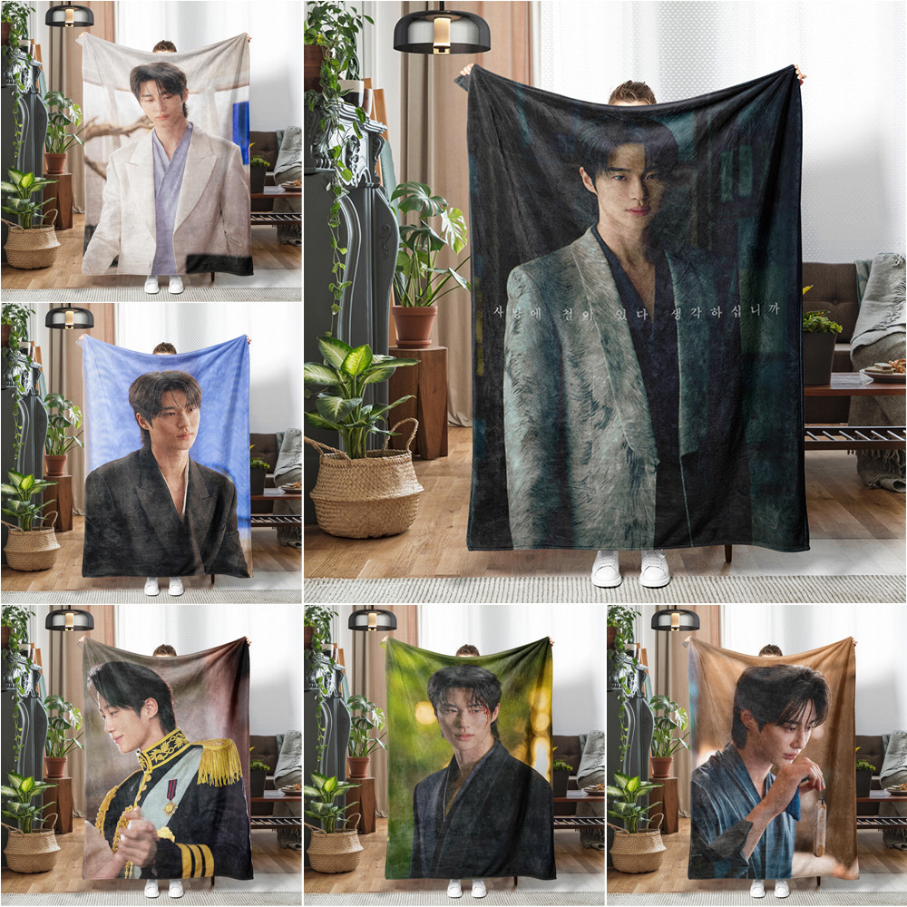 Chăn Flannel in hình Byeon Woo Seok, Chăn ném một mặt mềm mại Perfect Crown dành cho người hâm mộ