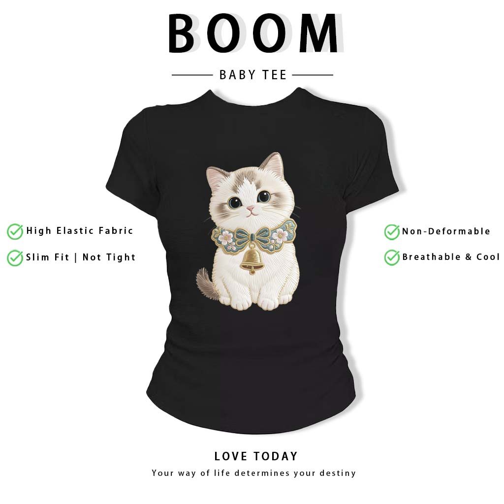 BOOM Áo thêu Baby Tee Nữ Cotton Ôm Body-Áo Thun Ngắn Tay Y2K In Hình PhongCách Mùa Hè, Cổ Tròn Hàng Đầucách hàn phong 31