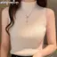 Áo Tank Top Retro Nửa Rùa Dệt Kim Màu Trơn Phù Hợp Mùa Hè Cho Nữ