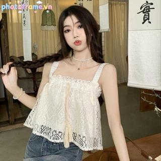 Khung Ảnh Mùa Hè Rỗng và Camisole Dệt Kim Màu Trơn Không Tay Cho Nữ