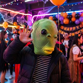 Mặt nạ đầu cá màu xanh lá cây Quái vật cao su Mũ đội đầu Halloween Trang phục dự tiệc Prop Ngộ nghĩnh Troll