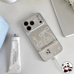 Ốp Điện Thoại Gương Gấu Dễ Thương Cho Samsung Galaxy A56 A55 A54 A53 A52 A52S A36 A35 A34 A33 A32 A17 A16 A15 M15 F15 5G 4G Vỏ Sang Trọng Hoạt Hình Thanh Lịch Nơ Bạc Vỏ Mềm