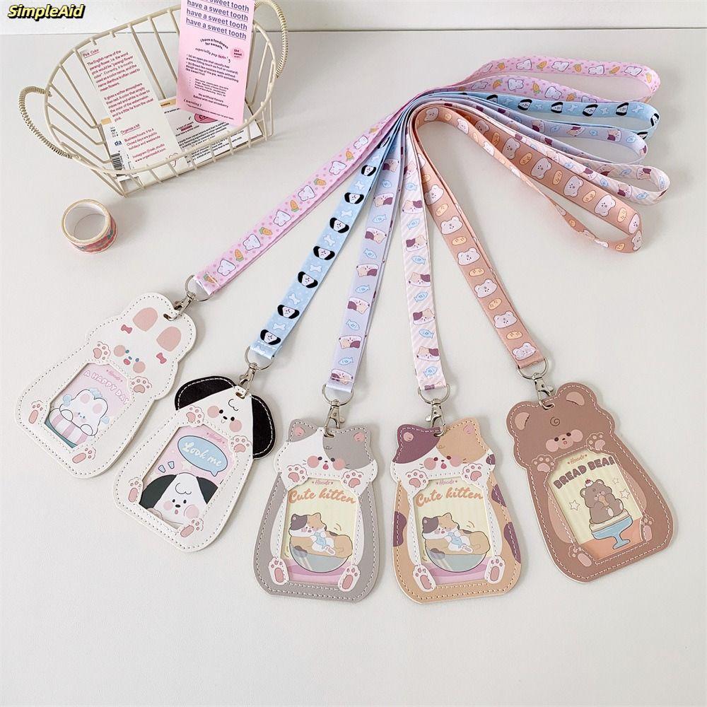 [Vận chuyển nhanh] Tấm bảo vệ ảnh SIMPLEAID, có dây buộc Giá đỡ Photocard Kawaii, Vỏ thẻ PU hoạt hình dễ thương
