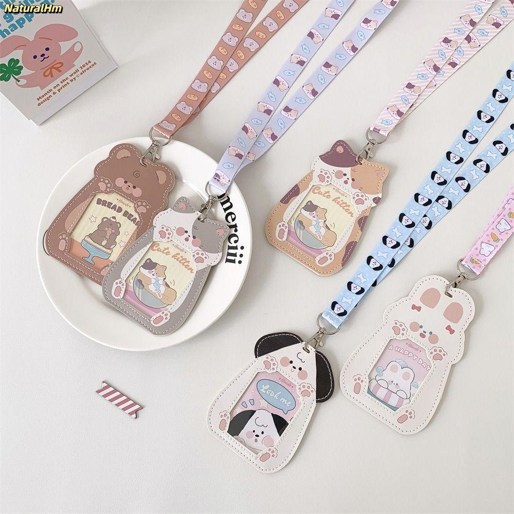 Giá đỡ Photocard TỰ NHIÊN, Phim hoạt hình có dây buộc bảo vệ ảnh, Vỏ thẻ Kawaii dễ thương PU