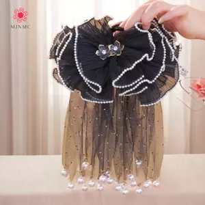 Lưới vuốt tóc giả ngọc trai lưới hoa, kẹp cao cấp đa năng, phù hợp cho đuôi ngựa và phụ kiện tóc nữ mới